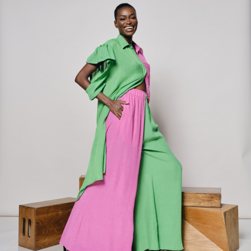 Thumbnail of Zanzibar Shirtdress - Green & Pink image