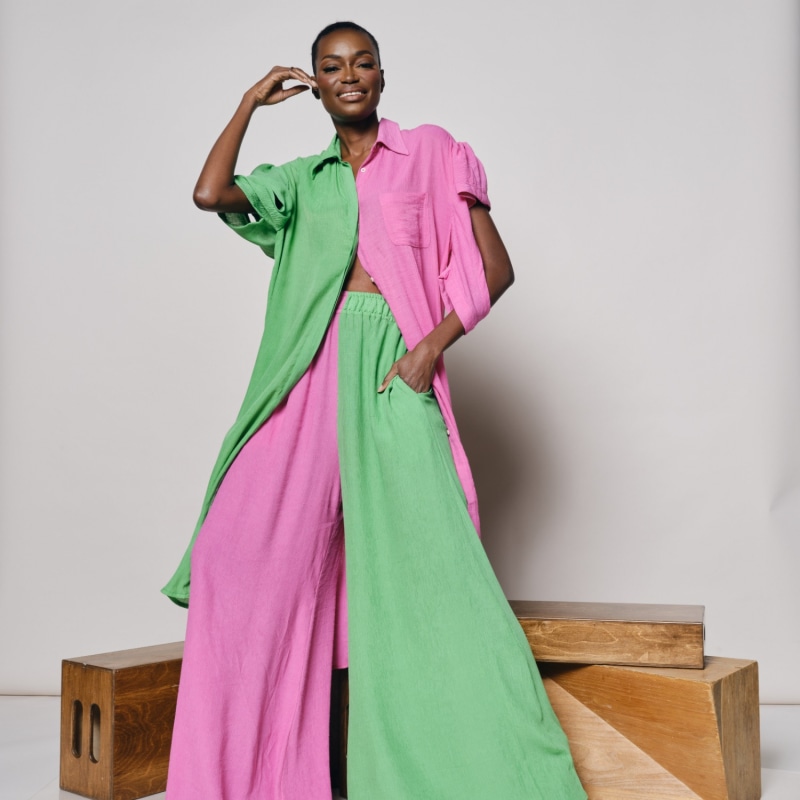 Thumbnail of Zanzibar Shirtdress - Green & Pink image