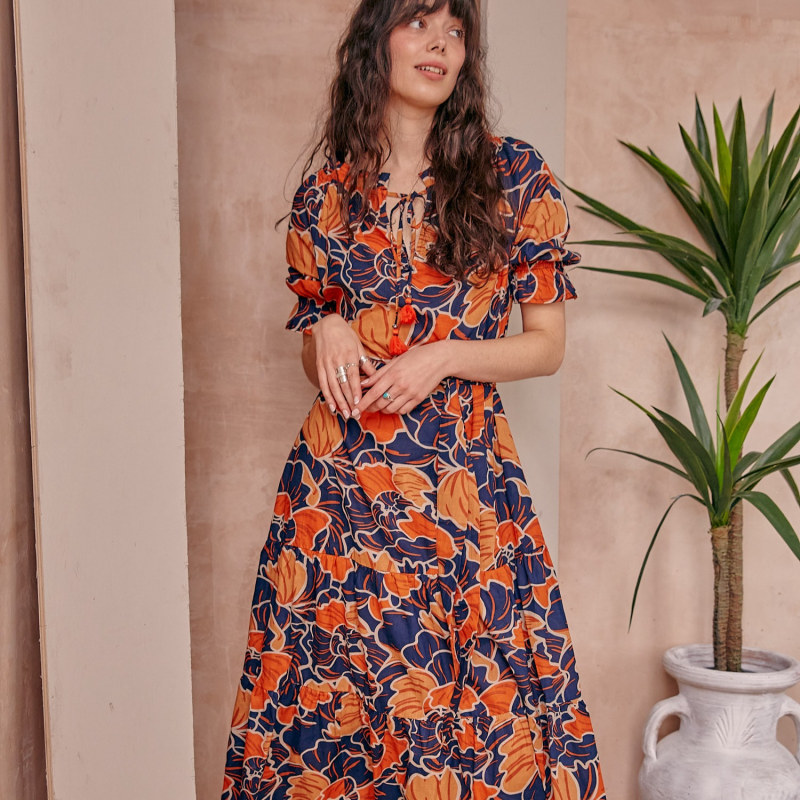 Thumbnail of Zara Bardot Midi Dress In Tropical Print image