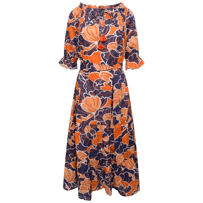 Thumbnail of Zara Bardot Midi Dress In Tropical Print image