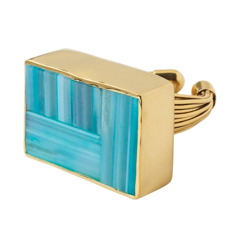 Thumbnail of Aqua Green Adjustable Gemstone Block Gold ring image