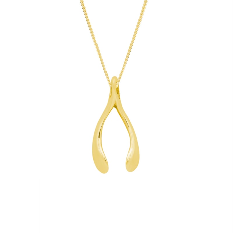 Thumbnail of Tiny Yellow Gold Plated Wishbone Necklace image