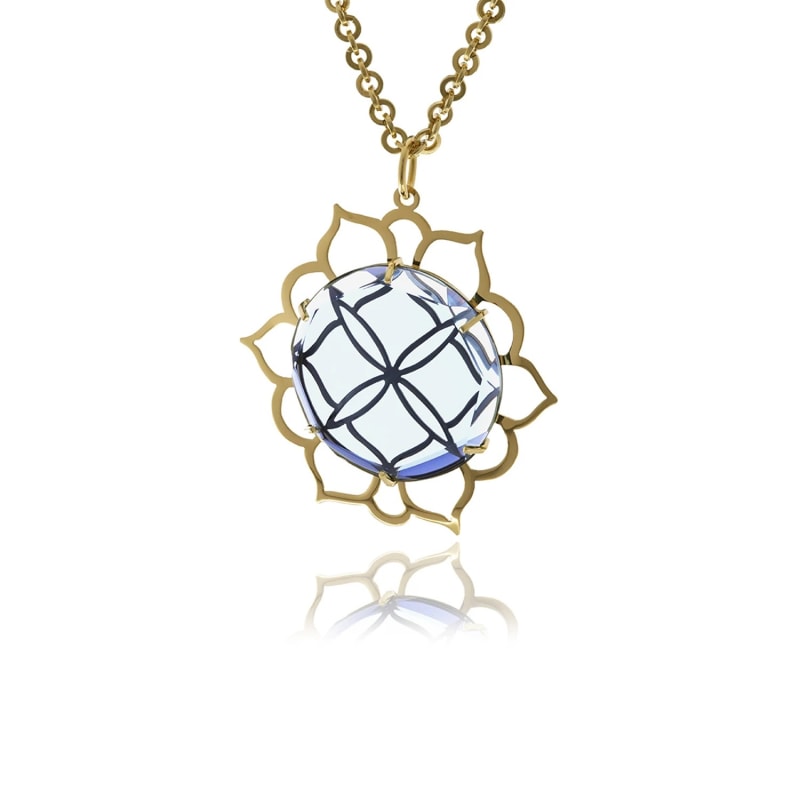 Thumbnail of Signature Gold Crystal Pendant With Blue Crystal image