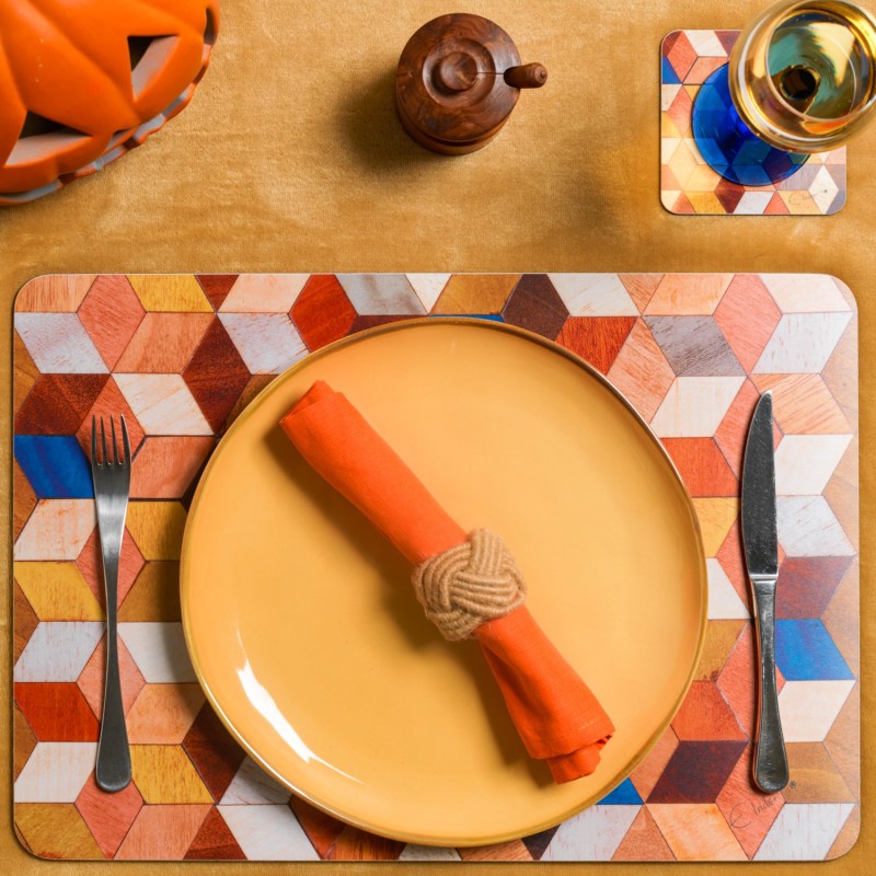 Thumbnail of Six Extra Large Placemats In Warm Colours From The Leo Range. Heat Resistant Melamine Surface. image