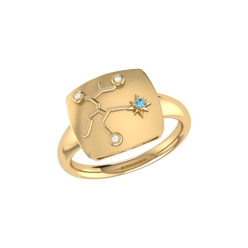 Thumbnail of Sagittarius Archer Constellation Signet Ring In 14 Kt Yellow Gold Vermeil image