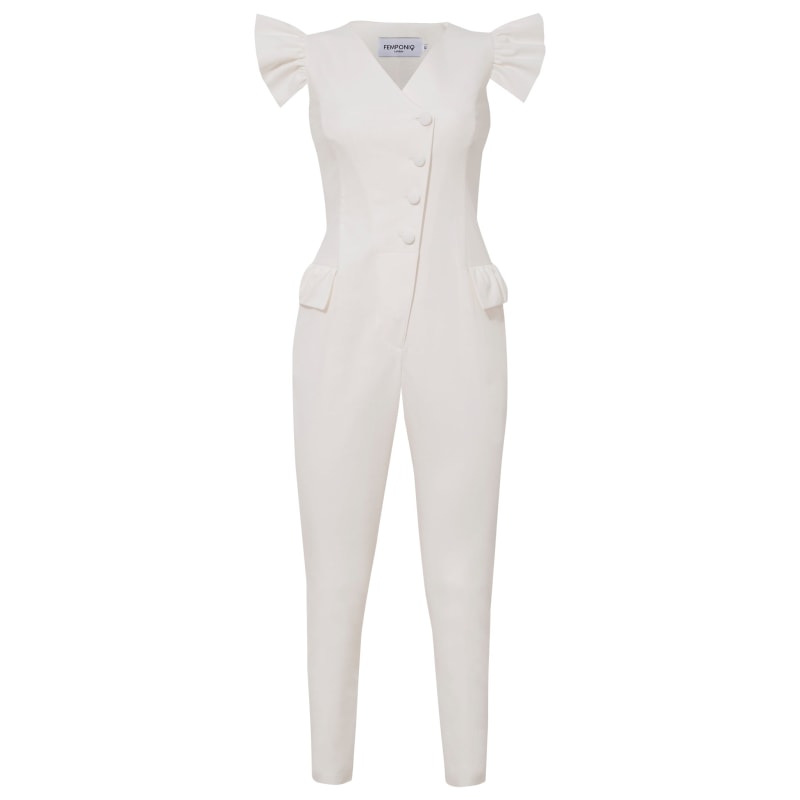 Thumbnail of Ruffled Sleeve Tailored Jumpsuit - White image