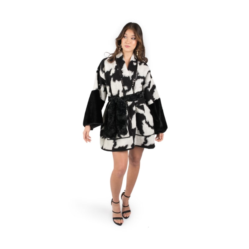 Thumbnail of Elliott - Black And White Long Line Jacket In Wool And Faux Fur image