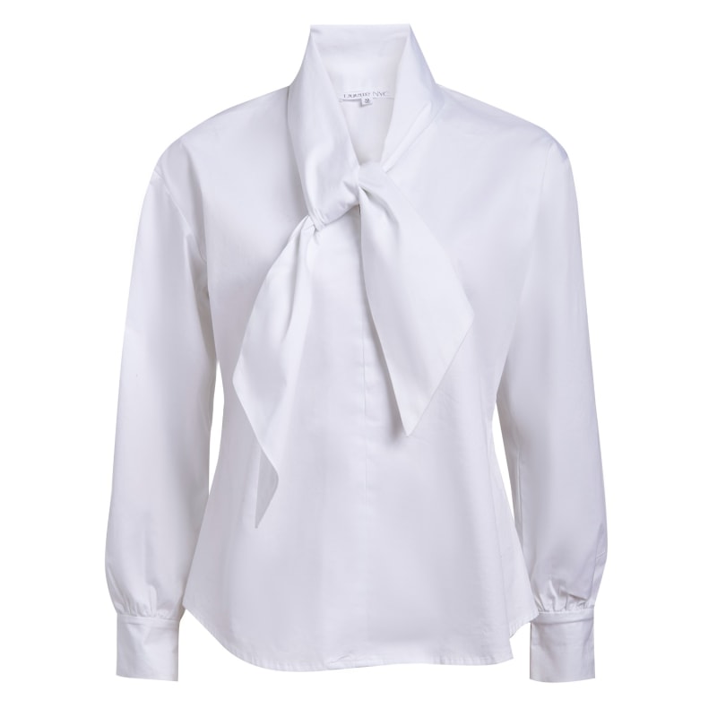 Thumbnail of Organic Stretch Cotton White Shirt With Jabot Tie Neck  - The Charlton image