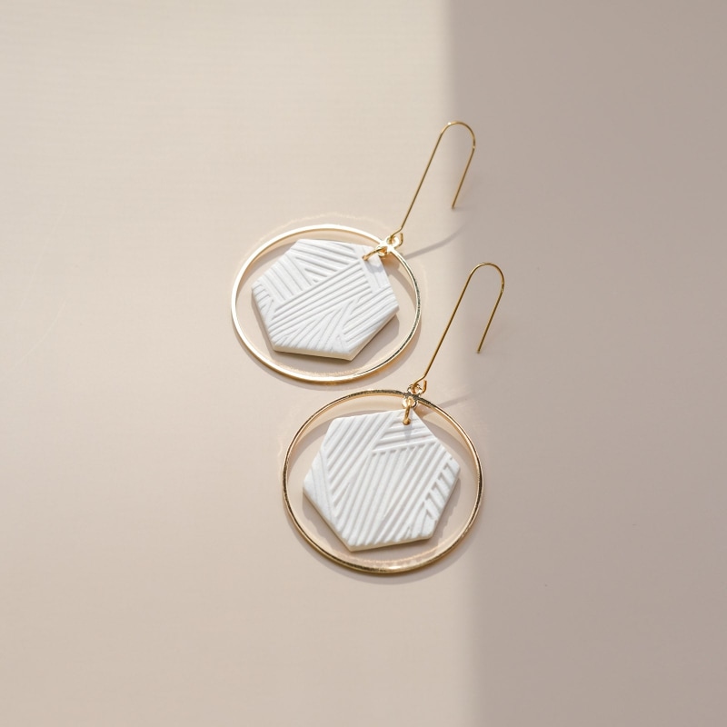 Thumbnail of Hexagon Halo Dangly Earrings In White image