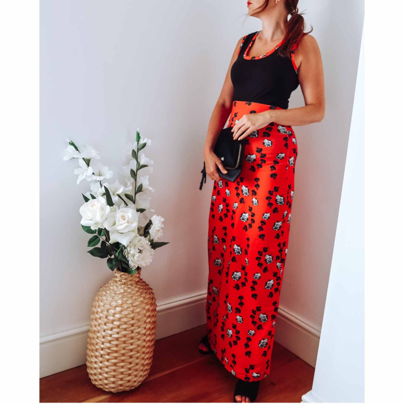 Thumbnail of Red Floral Maxi Jersey Skirt image