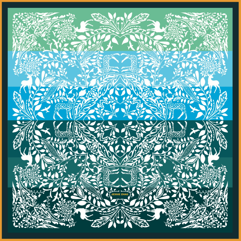 Thumbnail of Silk Scarf With Jungle Love Rainbow image