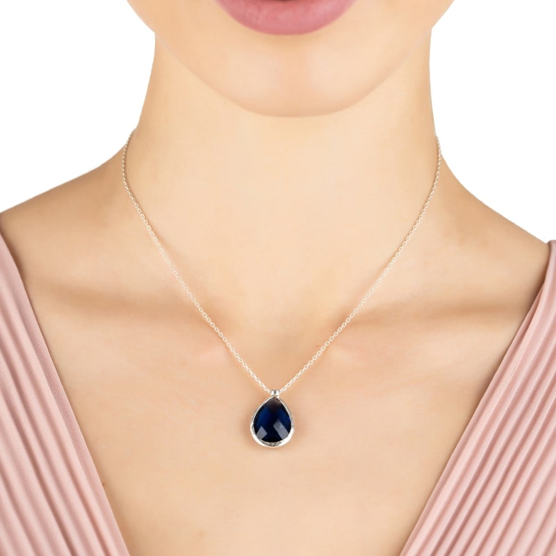 Thumbnail of Petite Drop Necklace Silver Sapphire Hydro image