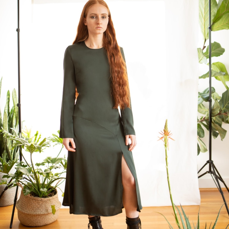 Thumbnail of Nina Midi Dress In Dark Forest Green Silk image