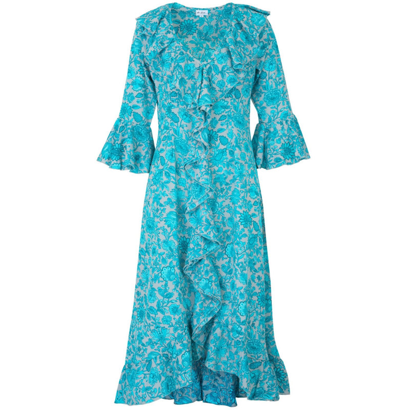 Thumbnail of Felicity Midi Dress In Grey With Aqua Flower image