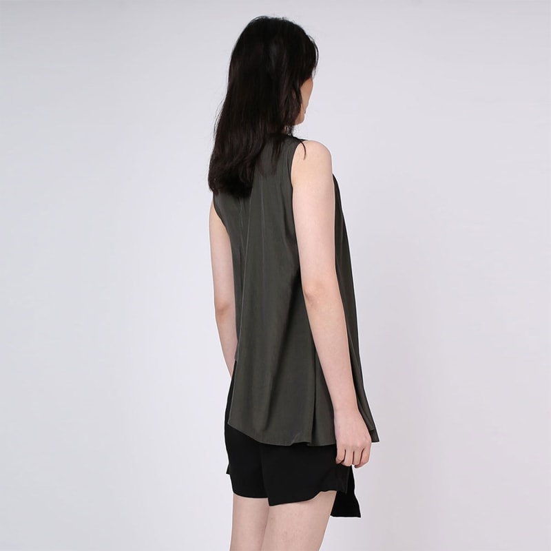 Thumbnail of Raelyn Front Draped Panel Viscose Cupro Top In Dark Olivine image