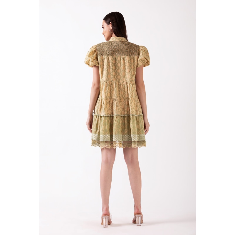 Thumbnail of Zinnia - Beige Mini Shirt Dress With Puff Sleeve image