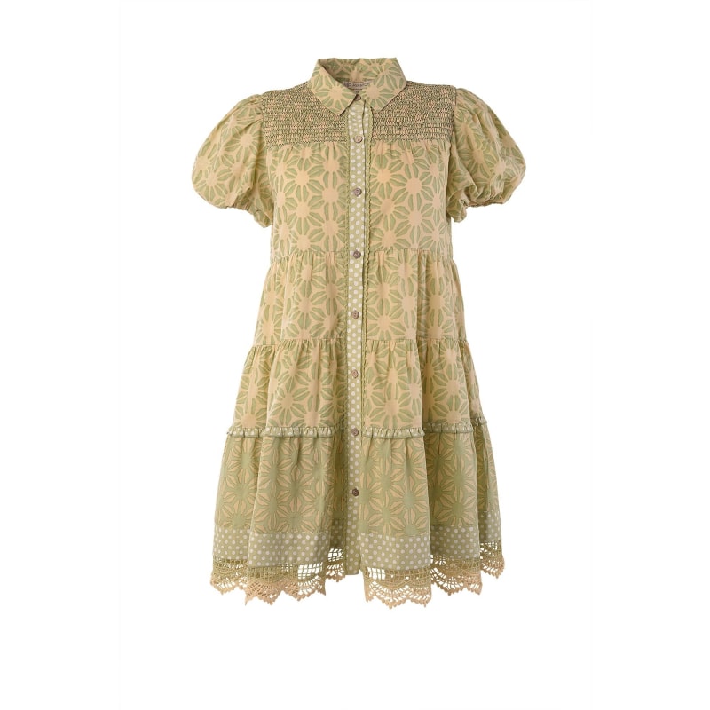 Thumbnail of Zinnia - Beige Mini Shirt Dress With Puff Sleeve image