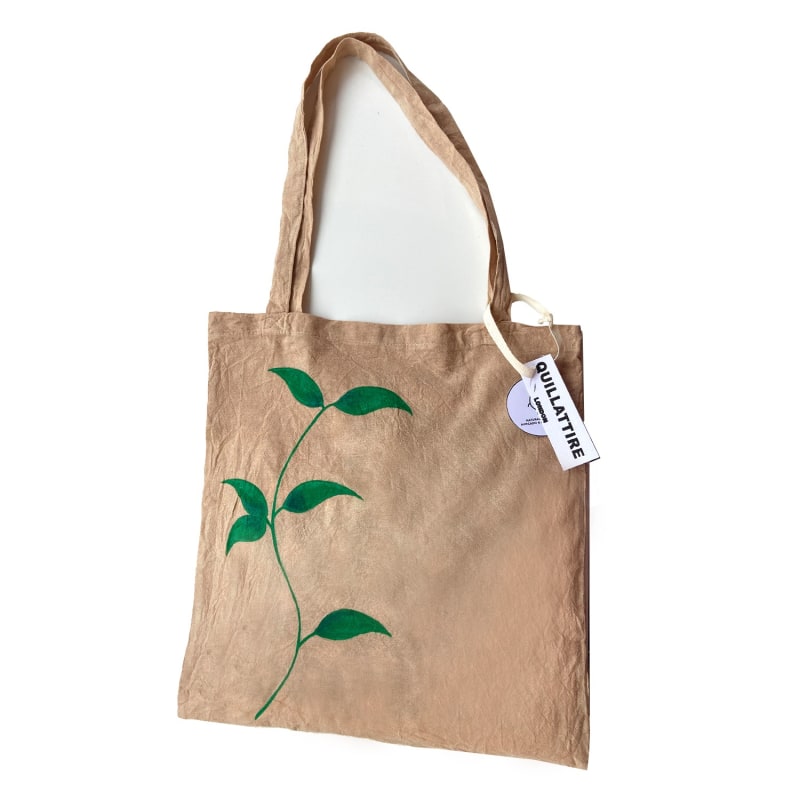 Thumbnail of Hand Painted Abstract Leaf White Tote Bag image