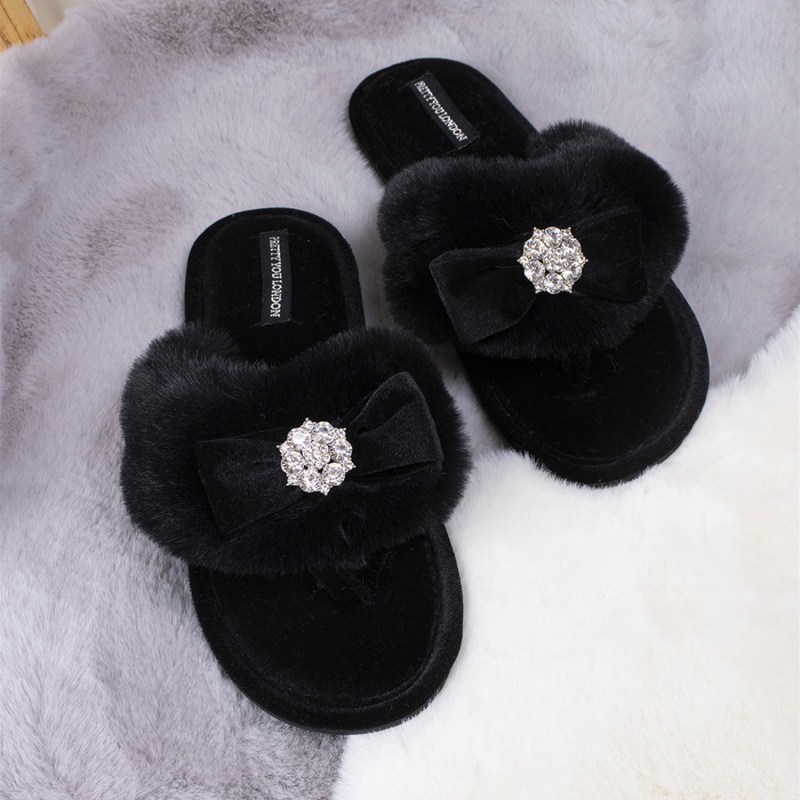 Thumbnail of Amelie Toe Post Slipper With Diamante In Black image