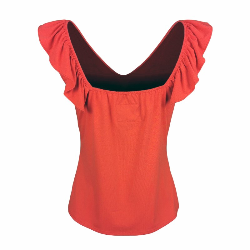 Thumbnail of Sleeveless Red Blouse With Ruffled V-Neck image