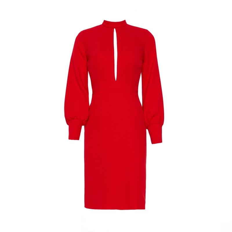 Mira Red Long Sleeve Cut Out Crepe Midi Dress | Nomi Fame | Wolf & Badger