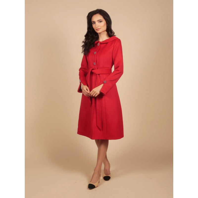 Thumbnail of 'Ingrid' 100% Cashmere & Wool Dress Coat In Rosso image