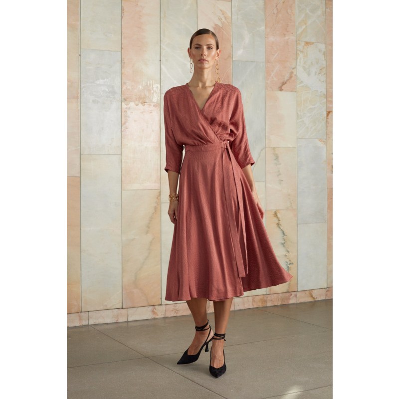 Thumbnail of Cleo Terracotta Cupro Midi Wrap Work To Evening Dress image