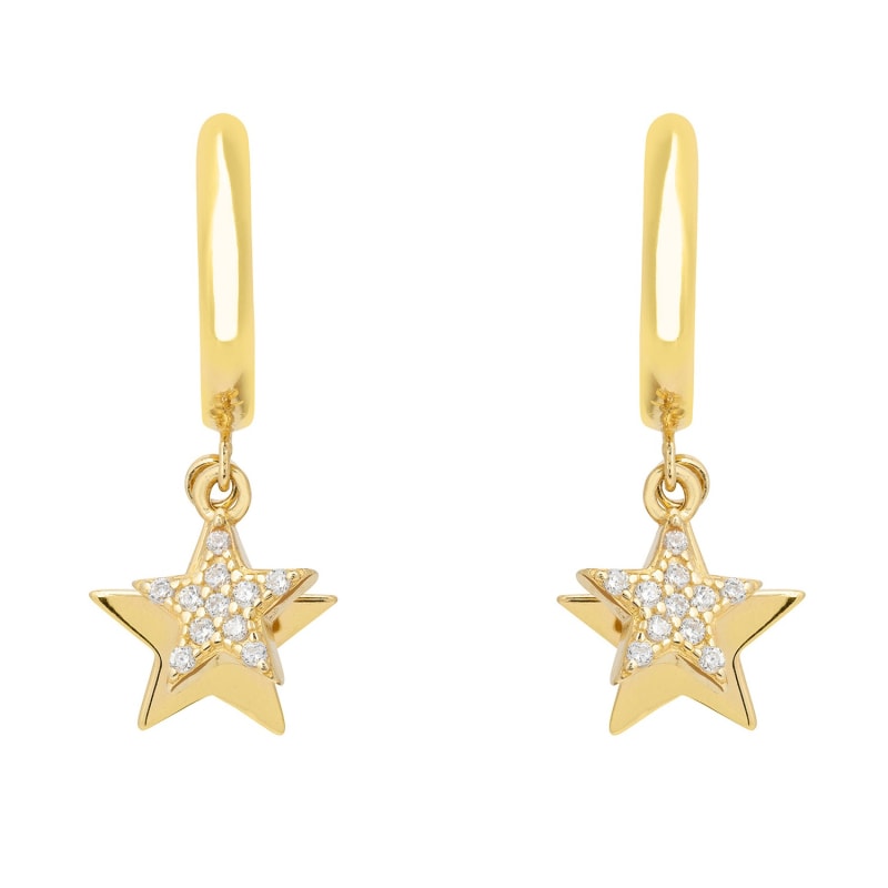 Thumbnail of Astro Double Star Huggie Hoop Earring Gold image