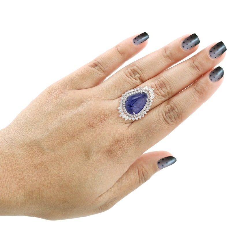 Thumbnail of 18K White Gold Tanzanite Cocktail Ring Diamond Gemstone Handmade Jewelry image