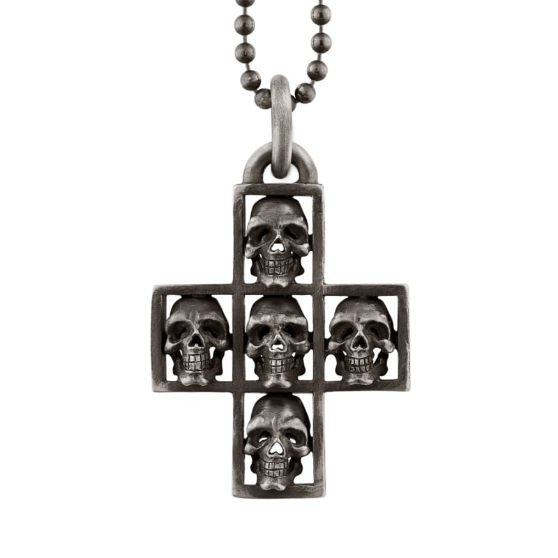 Thumbnail of Multi Skull Cross Sterling Silver Pendant Necklace  image