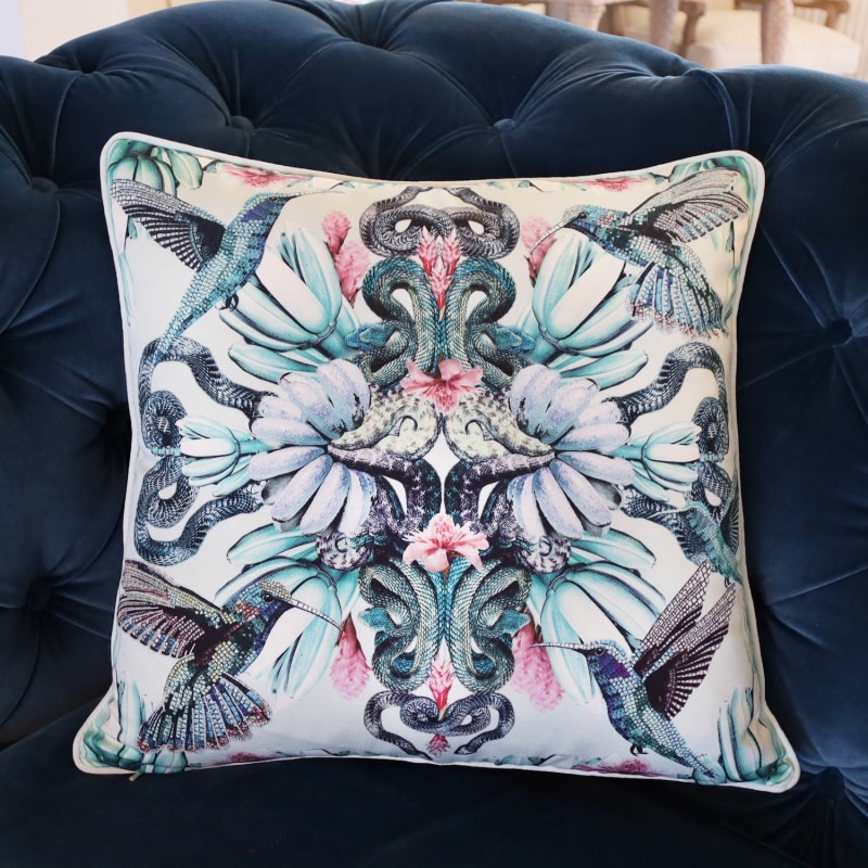 Thumbnail of Mosaic Hummingbird And Snake Cotton Cushion image