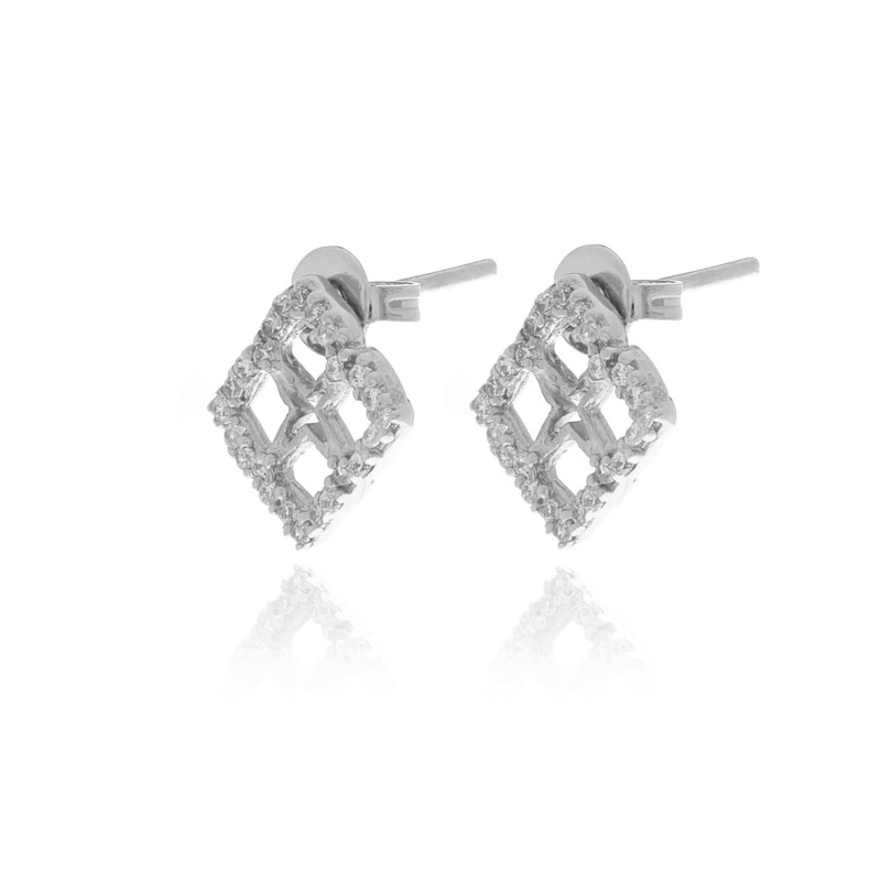Thumbnail of Silver Signature Mini Flower Diamond Earrings image