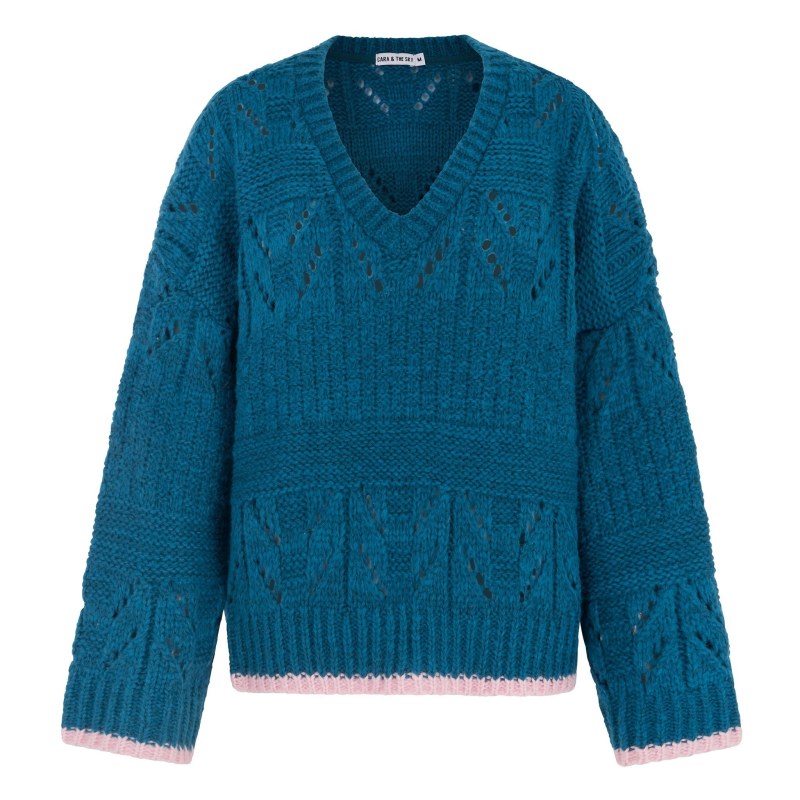 Pointelle v neck sweater new arrivals