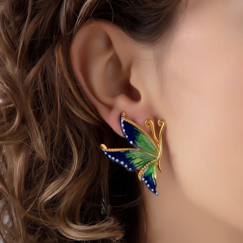 Thumbnail of Green & Navy Blue Butterfly Earrings image