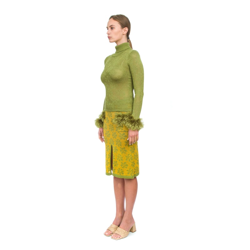 Thumbnail of Green Knit Skirt With Handmade Knit Details image