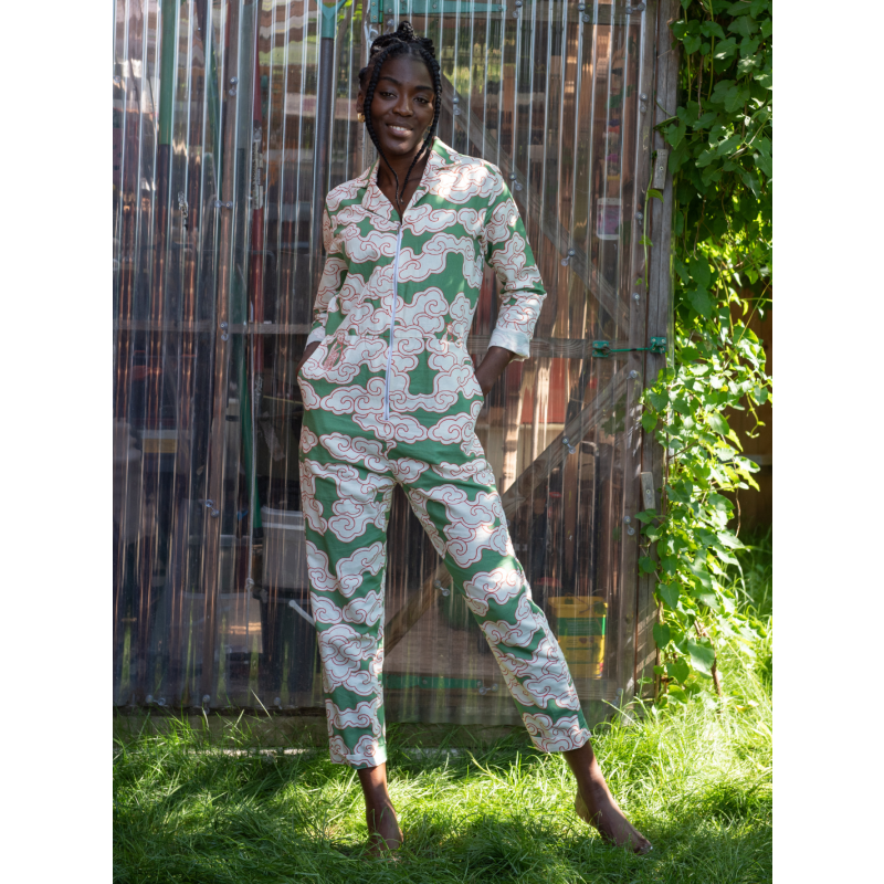 Organic Cotton & Linen Green Clouds Jumpsuit Wild Clouds Wolf & Badger