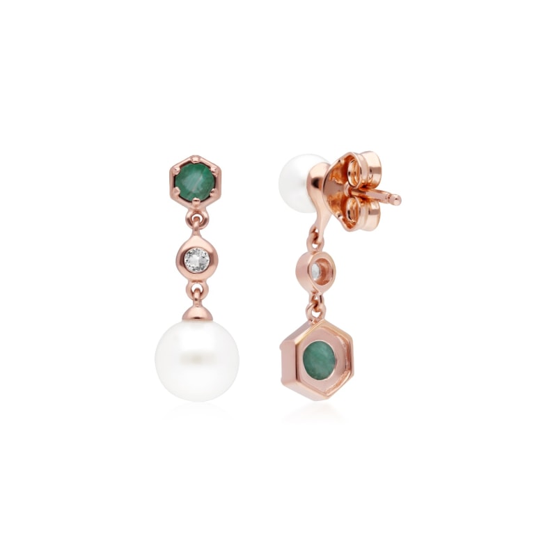 Thumbnail of Mismatched Emerald, Pearl & Topaz Dangle Earrings In Rose Gold Plated Silver image