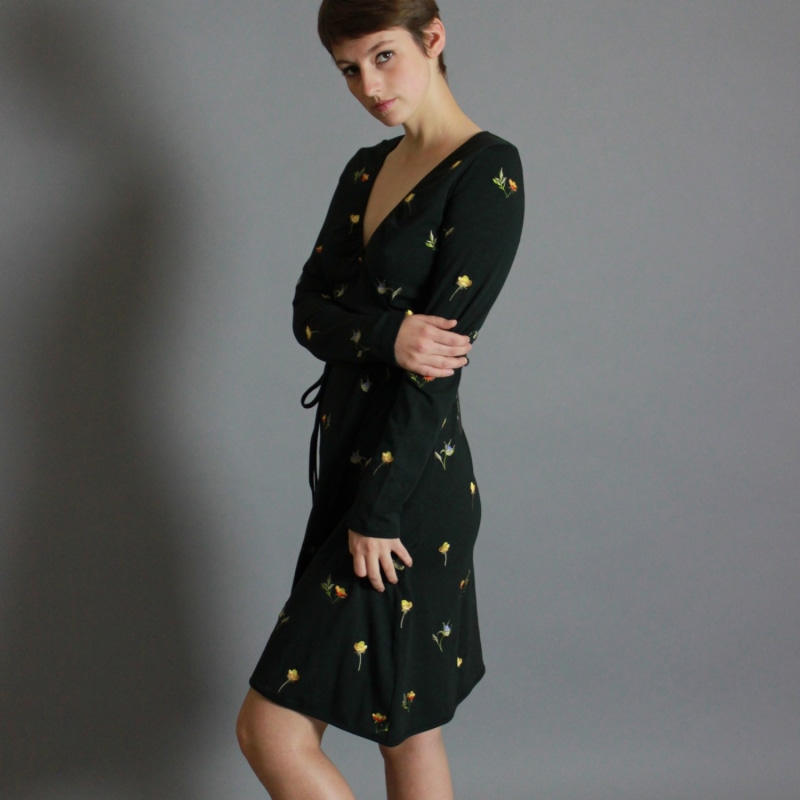 Thumbnail of Floral Embroidered Wrap Dress - Green image