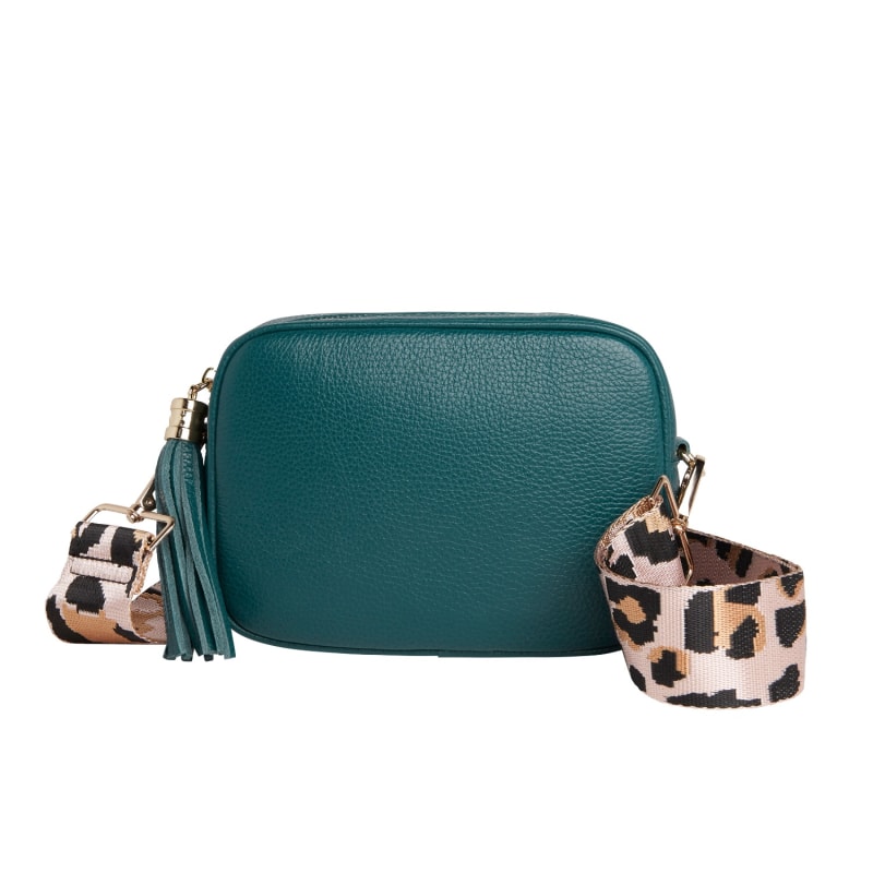 Thumbnail of Verona Crossbody Tassel Teal Bag With Light Leopard Strap image