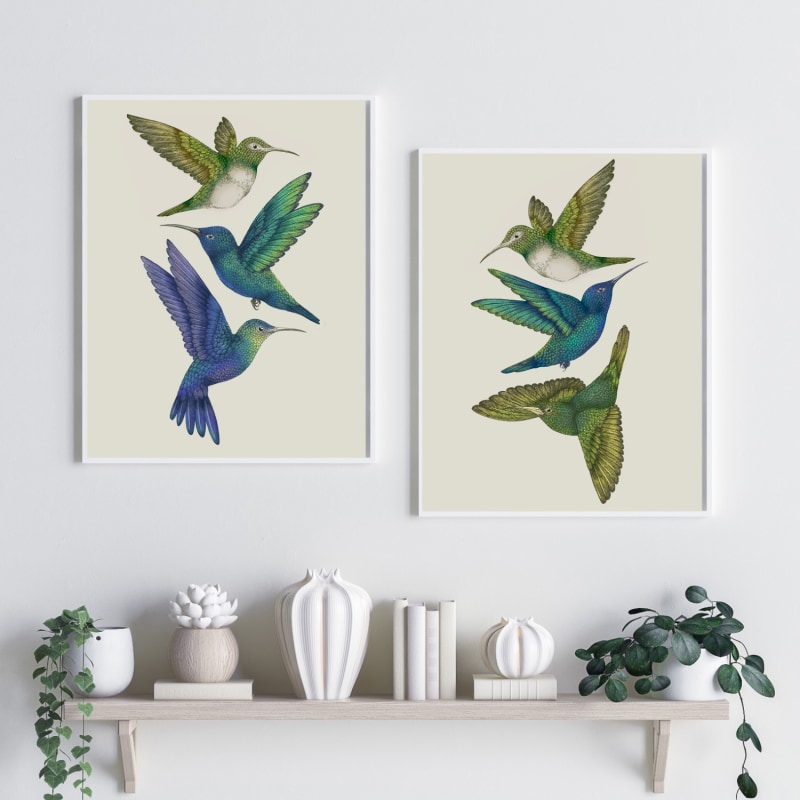 Thumbnail of Antique Hummingbirds Ii Cream - Fine Art Print A4 image