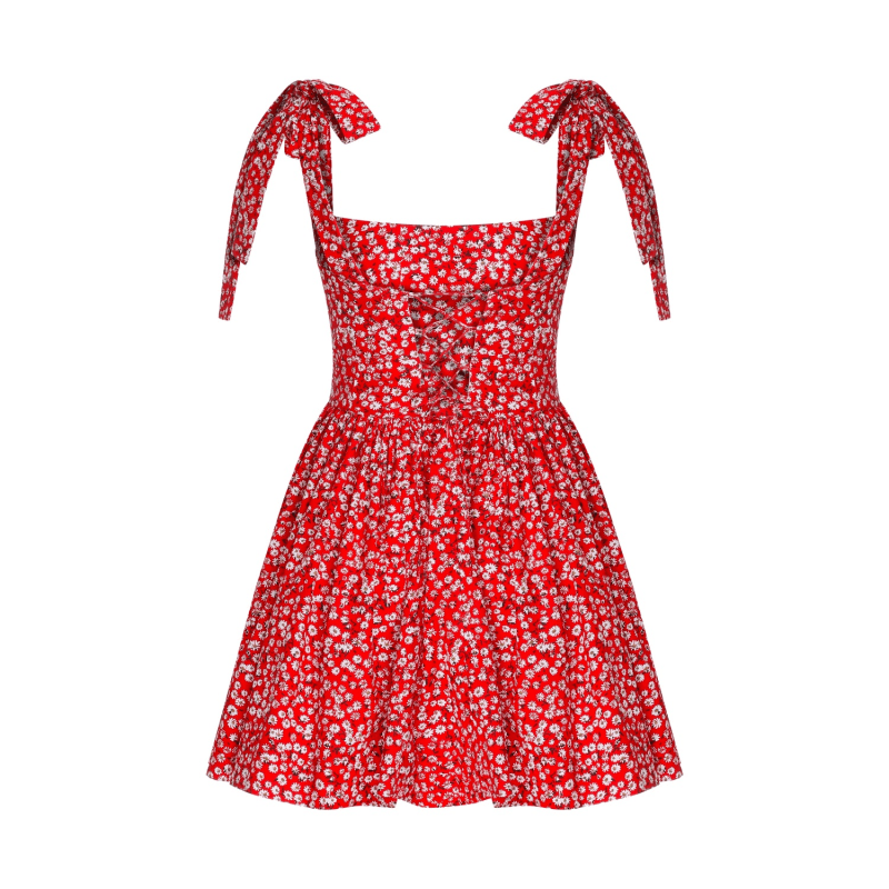 Thumbnail of Audree Floral Print Poplin Mini Dress In Candy Red image