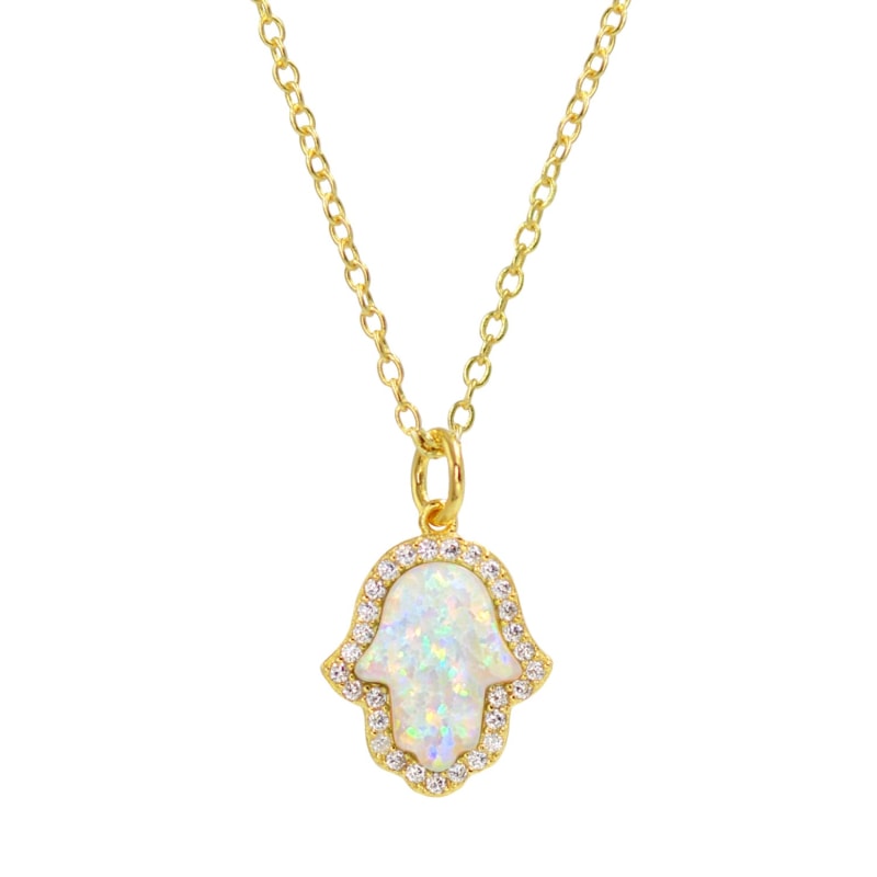 Thumbnail of Opal Hamsa Hand Necklace In White Opal image