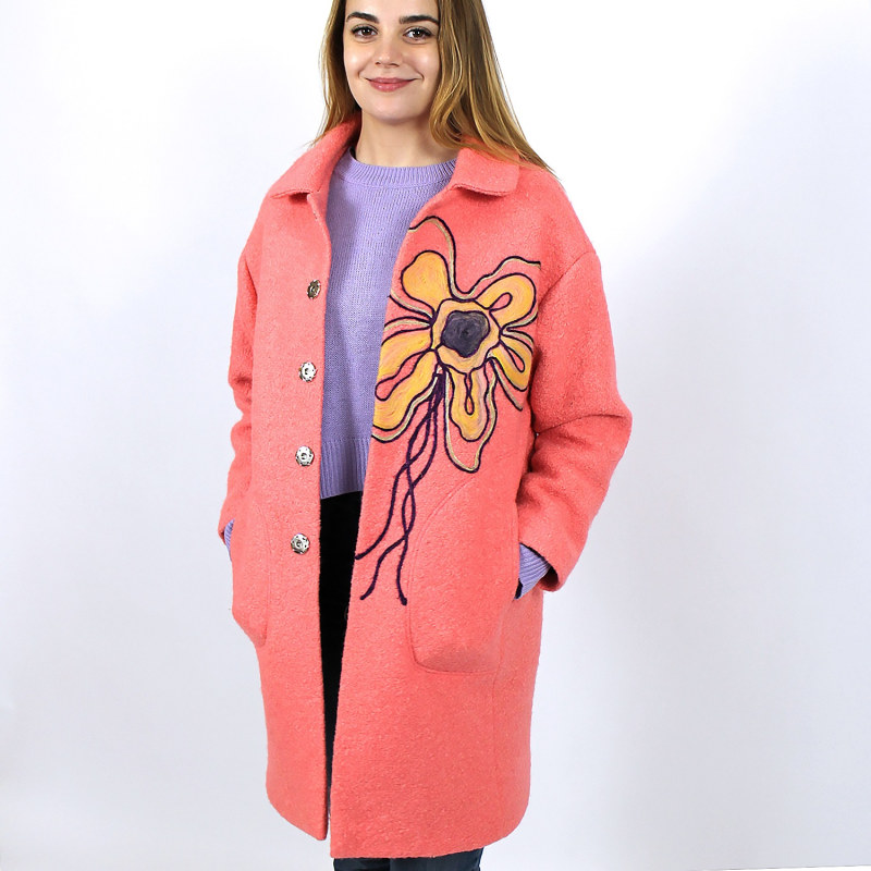 Thumbnail of Wool Blend Coat With Flower Embroidery image