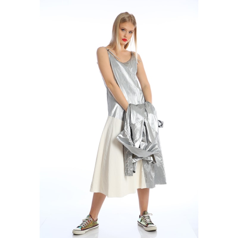 Thumbnail of Adjustable Braces Dress – Silver/White image