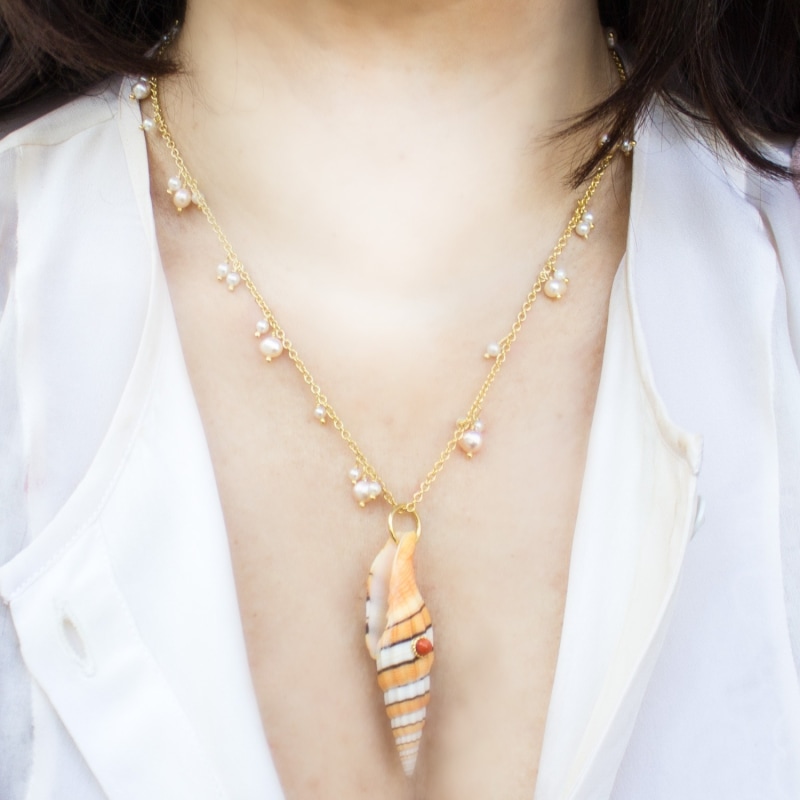 Thumbnail of Bubble Pearls Necklace With Coral & Shells image