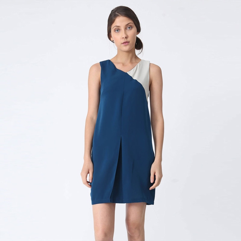 Thumbnail of Vea Contrast Colour Panel Dress In Royal Turquoise image