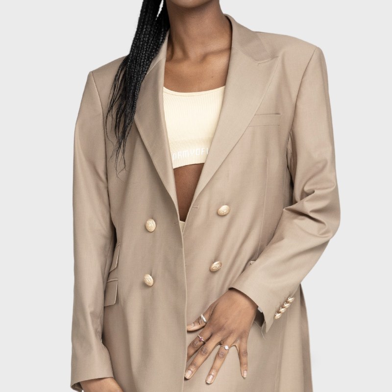 Thumbnail of Double Breasted Blazer Trench Coat Tan Women image