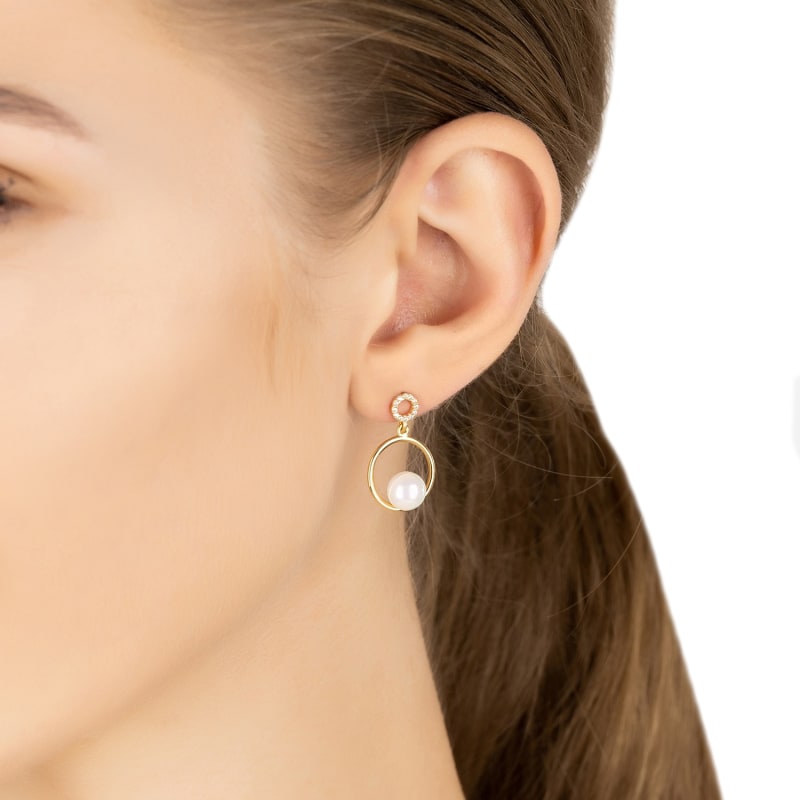 Thumbnail of Pearl In Halo Small Drop Earrings Gold image