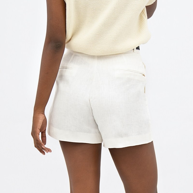 Thumbnail of French Riviera Linen Mom Shorts In Porcelain White image