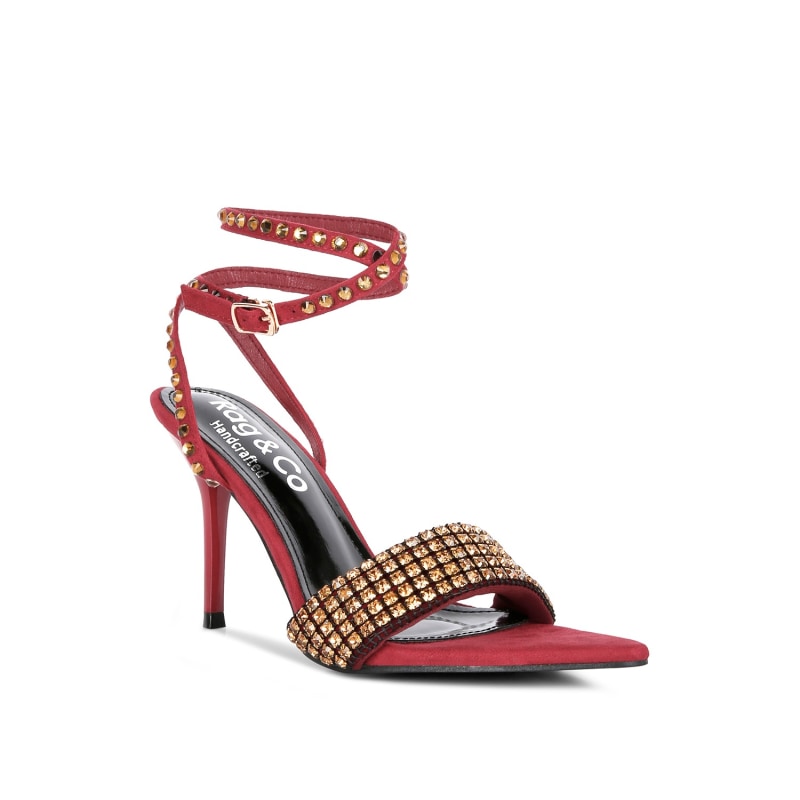 Zurin Burgundy High Heeled Diamante Sandals Rag Co. Wolf